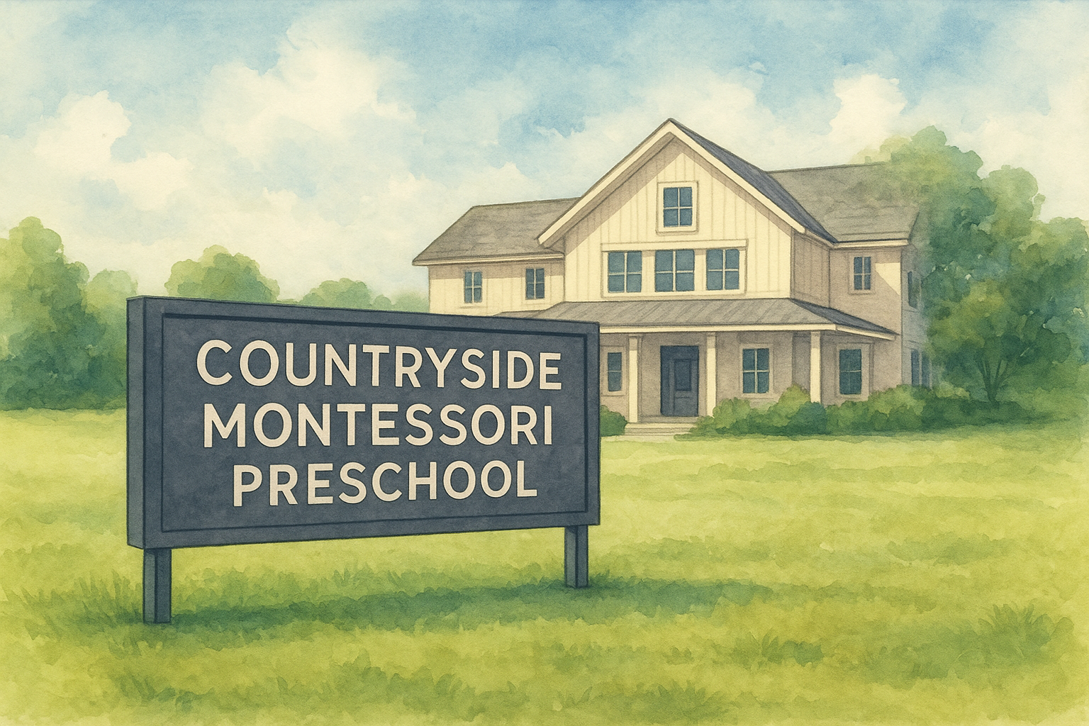 Countryside Montessori Preschool watercolor-style sign